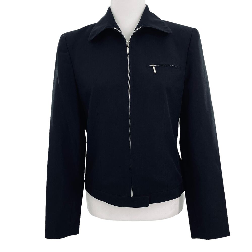 Vintage Halston Black Label Black Jacket Classic Minimalist Full Zip Size 6
